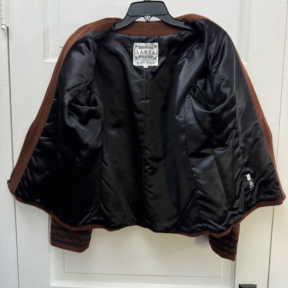 Boiled Wool Folk Jacket LANYA Women’s Small Brown Embroidered Lined - Picture 6 of 9